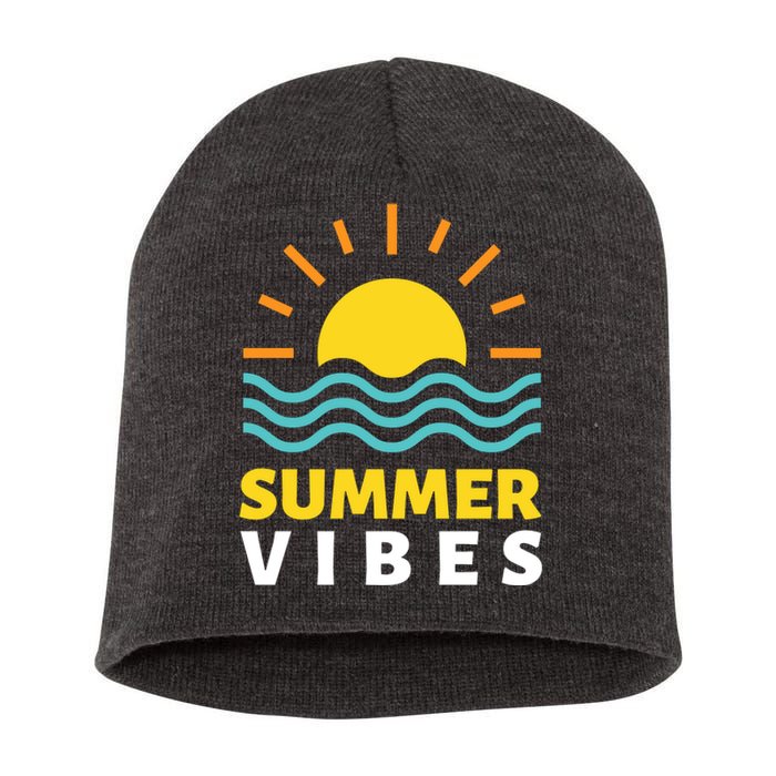 Summer Vibes Sunset Ocean Short Acrylic Beanie