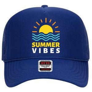 Summer Vibes Sunset Ocean High Crown Mesh Back Trucker Hat