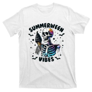 Summerween Vibes Skeleton Ice Cream Summer Vacation Funny Gift T-Shirt