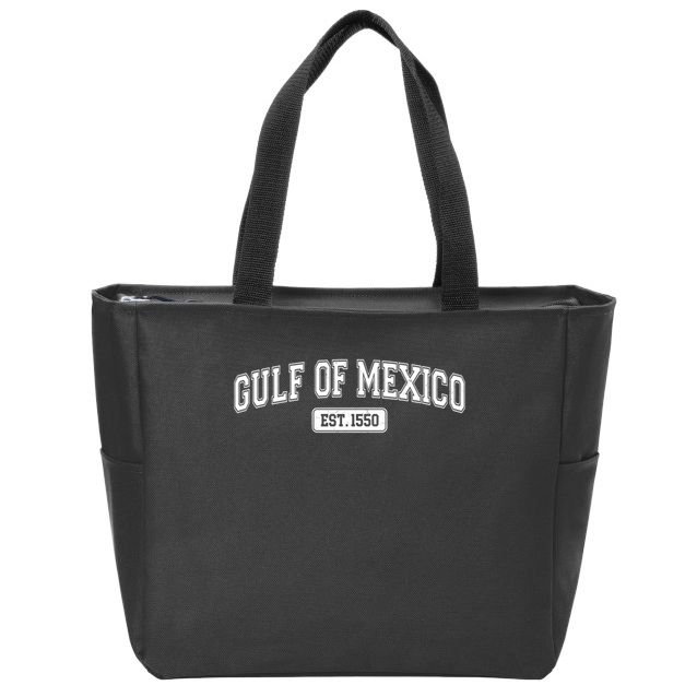 Sporty Varsity Style Gulf of Mexico EST 1550 Zip Tote Bag