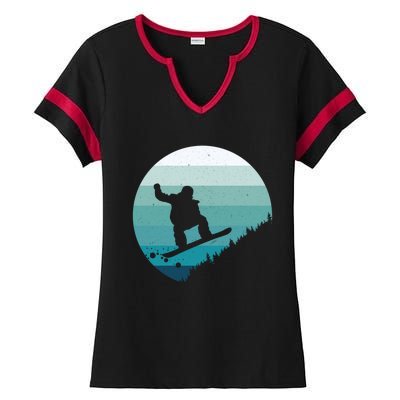 Snowboard Vintage Snowboarder Snow Winter Snowboarding Gift Pullover Ladies Halftime Notch Neck Tee