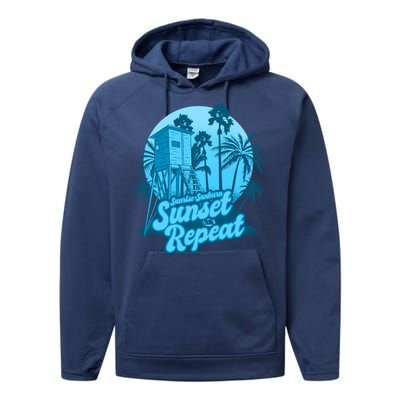 Summer Vacation Sunrise Sunburn Sunset Repeat Gift Performance Fleece Hoodie