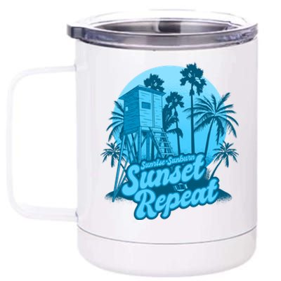 Summer Vacation Sunrise Sunburn Sunset Repeat Gift 12 oz Stainless Steel Tumbler Cup