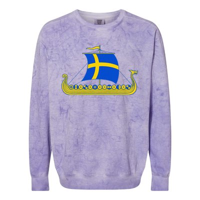 Swedish Viking Ship Sverige Sweden Flag Boat Viking Colorblast Crewneck Sweatshirt