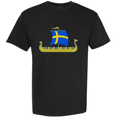 Swedish Viking Ship Sverige Sweden Flag Boat Viking Garment-Dyed Heavyweight T-Shirt