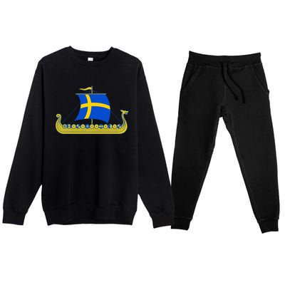 Swedish Viking Ship Sverige Sweden Flag Boat Viking Premium Crewneck Sweatsuit Set