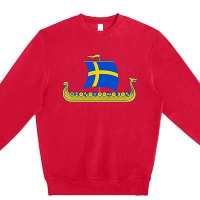 Swedish Viking Ship Sverige Sweden Flag Boat Viking Premium Crewneck Sweatshirt