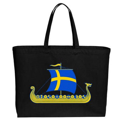 Swedish Viking Ship Sverige Sweden Flag Boat Viking Cotton Canvas Jumbo Tote