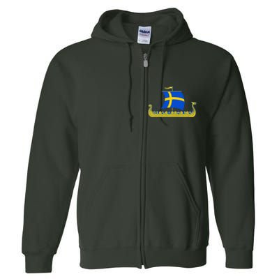 Swedish Viking Ship Sverige Sweden Flag Boat Viking Full Zip Hoodie