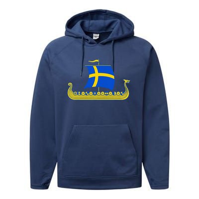 Swedish Viking Ship Sverige Sweden Flag Boat Viking Performance Fleece Hoodie