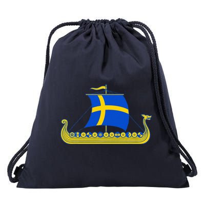 Swedish Viking Ship Sverige Sweden Flag Boat Viking Drawstring Bag