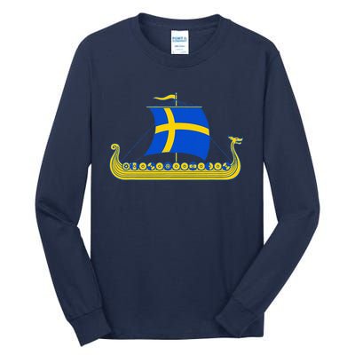 Swedish Viking Ship Sverige Sweden Flag Boat Viking Tall Long Sleeve T-Shirt