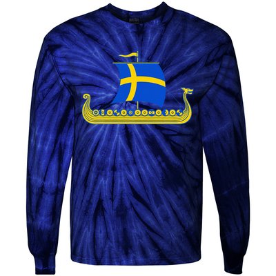 Swedish Viking Ship Sverige Sweden Flag Boat Viking Tie-Dye Long Sleeve Shirt