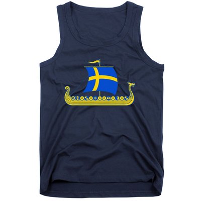 Swedish Viking Ship Sverige Sweden Flag Boat Viking Tank Top