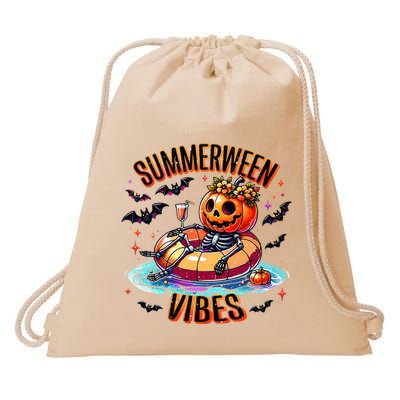 Summerween Vibes Skeleton Pumpkin Summer Vacation Drawstring Bag