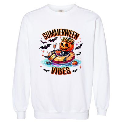 Summerween Vibes Skeleton Pumpkin Summer Vacation Garment-Dyed Sweatshirt