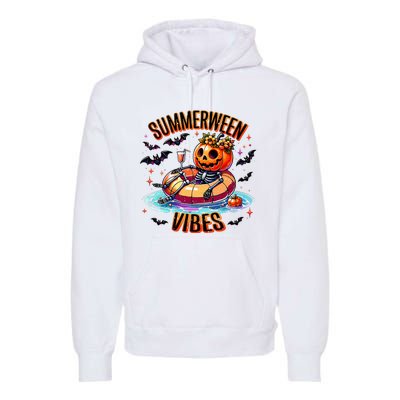 Summerween Vibes Skeleton Pumpkin Summer Vacation Premium Hoodie