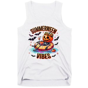 Summerween Vibes Skeleton Pumpkin Summer Vacation Tank Top