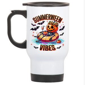 Summerween Vibes Skeleton Pumpkin Summer Vacation Stainless Steel Travel Mug