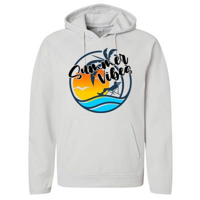 Summer Vibes Sunset Beach Tropical Performance Fleece Hoodie