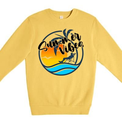 Summer Vibes Sunset Beach Tropical Premium Crewneck Sweatshirt