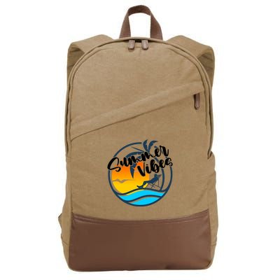 Summer Vibes Sunset Beach Tropical Cotton Canvas Backpack