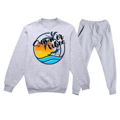 Summer Vibes Sunset Beach Tropical Premium Crewneck Sweatsuit Set