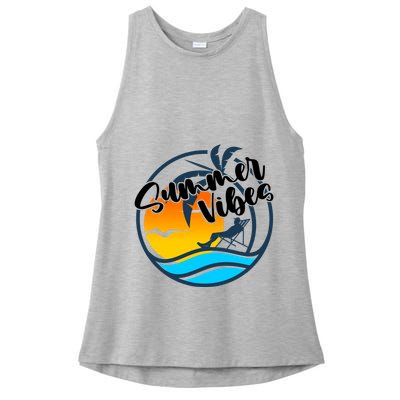 Summer Vibes Sunset Beach Tropical Ladies PosiCharge Tri-Blend Wicking Tank