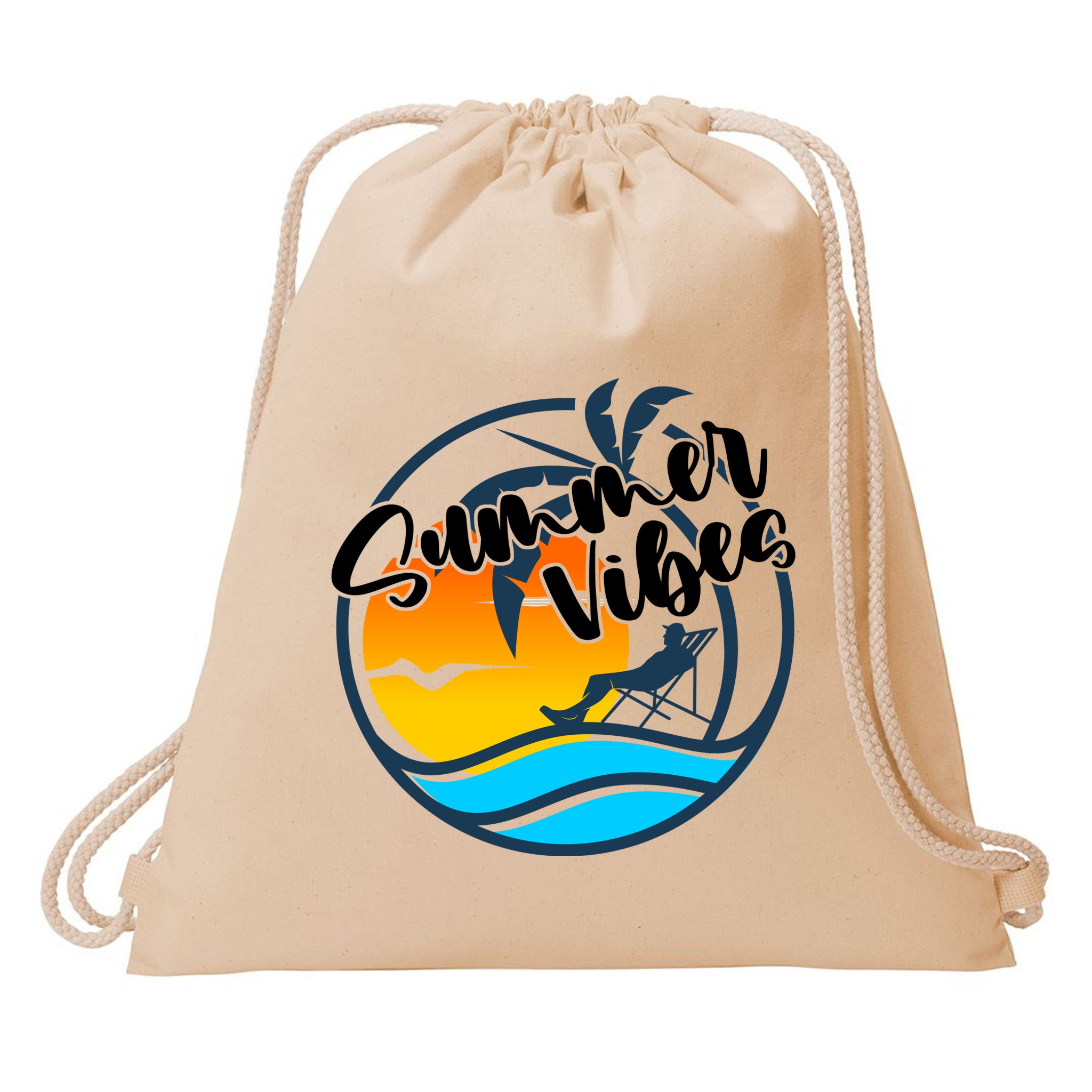 Summer Vibes Sunset Beach Tropical Drawstring Bag