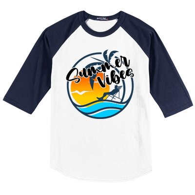 Summer Vibes Sunset Beach Tropical Baseball Sleeve Shirt