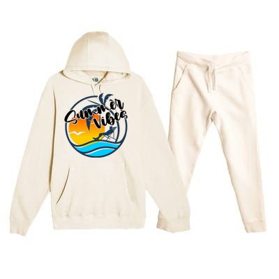 Summer Vibes Sunset Beach Tropical Premium Hooded Sweatsuit Set