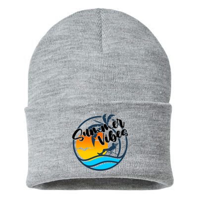 Summer Vibes Sunset Beach Tropical Sustainable Knit Beanie