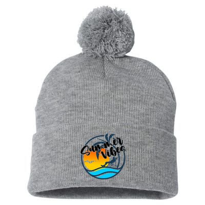 Summer Vibes Sunset Beach Tropical Pom Pom 12in Knit Beanie