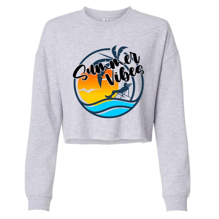 Summer Vibes Sunset Beach Tropical Cropped Pullover Crew