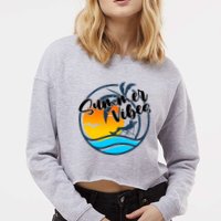 Summer Vibes Sunset Beach Tropical Cropped Pullover Crew
