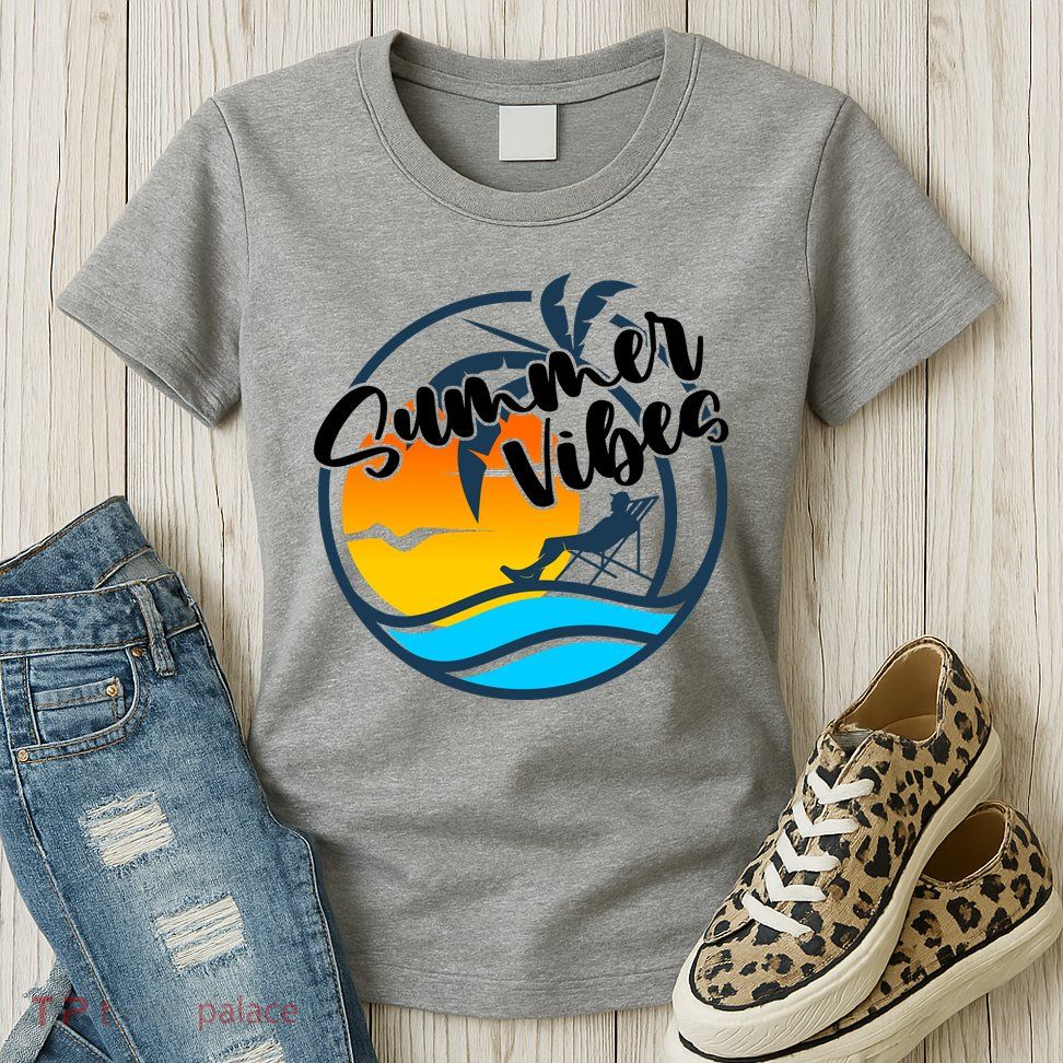 Summer Vibes Sunset Beach Tropical Womens T-Shirt