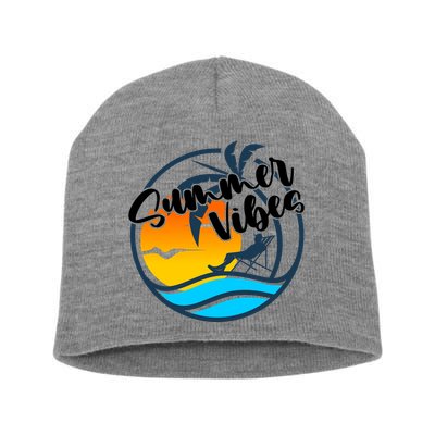 Summer Vibes Sunset Beach Tropical Short Acrylic Beanie