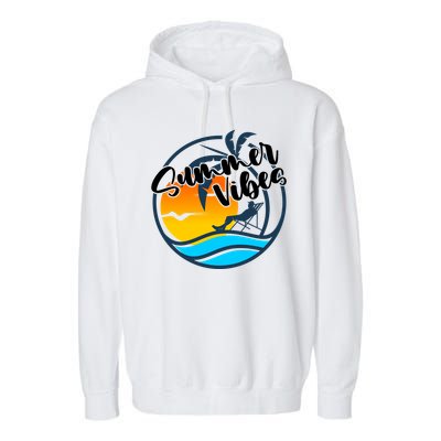 Summer Vibes Sunset Beach Tropical Garment-Dyed Fleece Hoodie