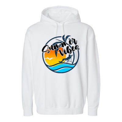 Summer Vibes Sunset Beach Tropical Garment-Dyed Fleece Hoodie