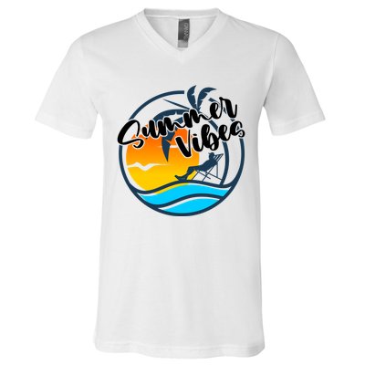 Summer Vibes Sunset Beach Tropical V-Neck T-Shirt