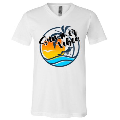 Summer Vibes Sunset Beach Tropical V-Neck T-Shirt