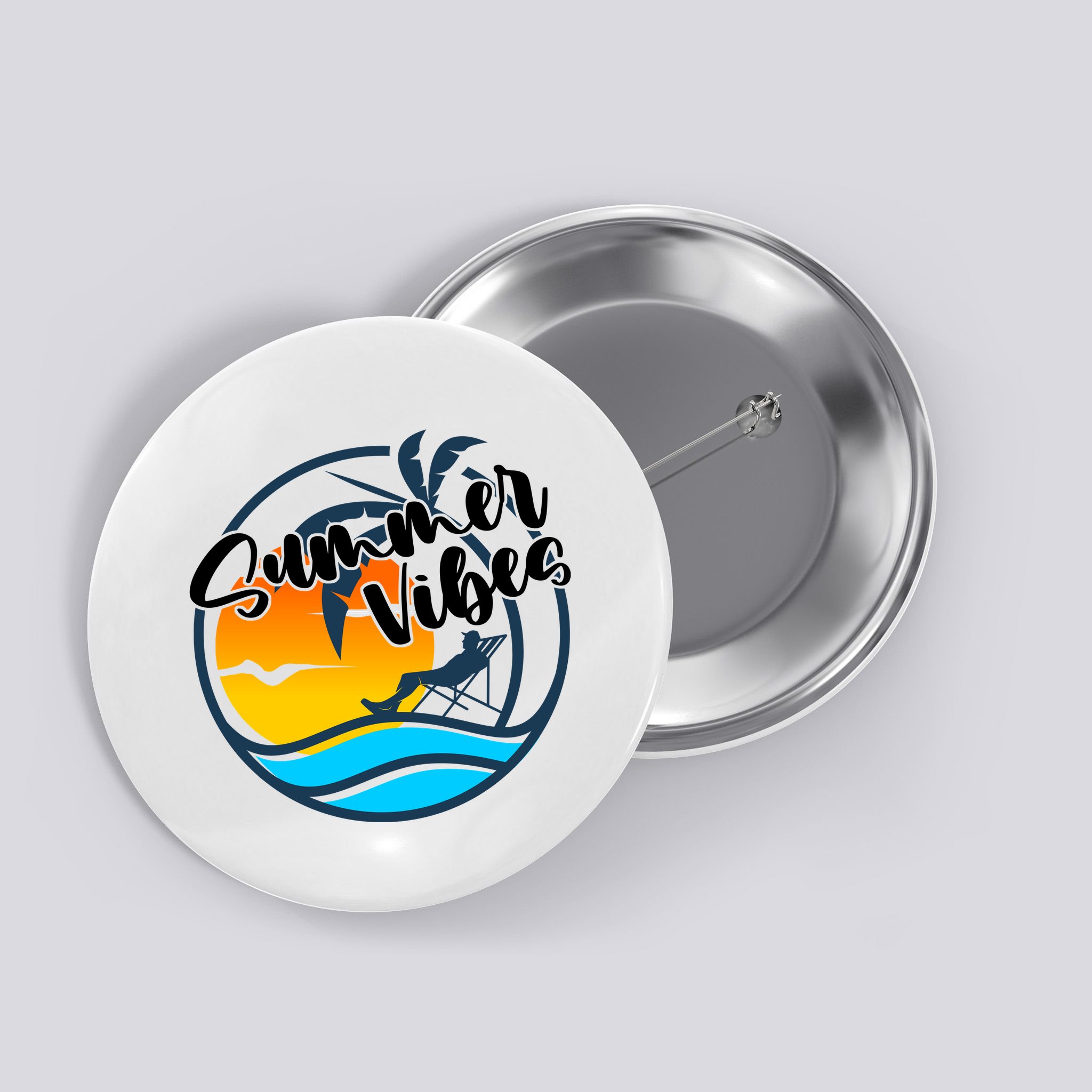 Summer Vibes Sunset Beach Tropical Button