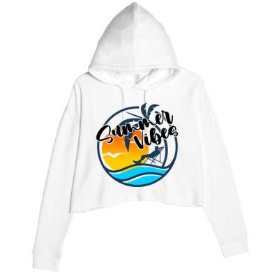 Summer Vibes Sunset Beach Tropical Crop Fleece Hoodie