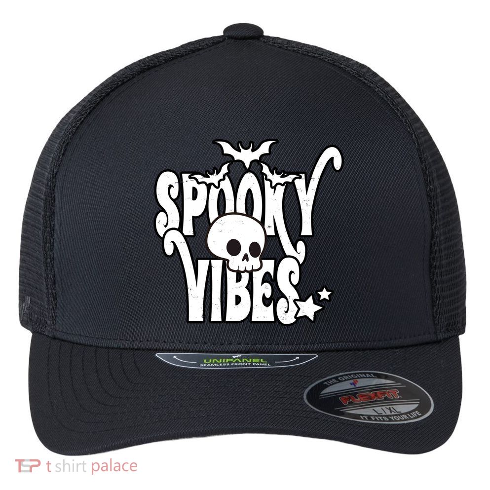 Spooky Vibes Skull Halloween Flexfit Unipanel Trucker Cap