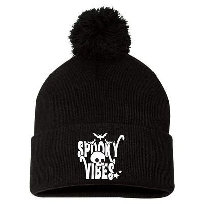Spooky Vibes Skull Halloween Pom Pom 12in Knit Beanie