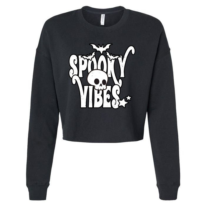Spooky Vibes Skull Halloween Cropped Pullover Crew