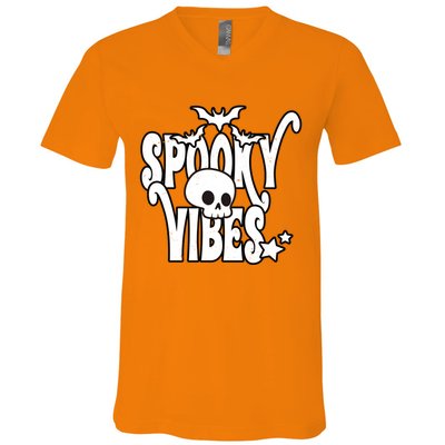 Spooky Vibes Skull Halloween V-Neck T-Shirt