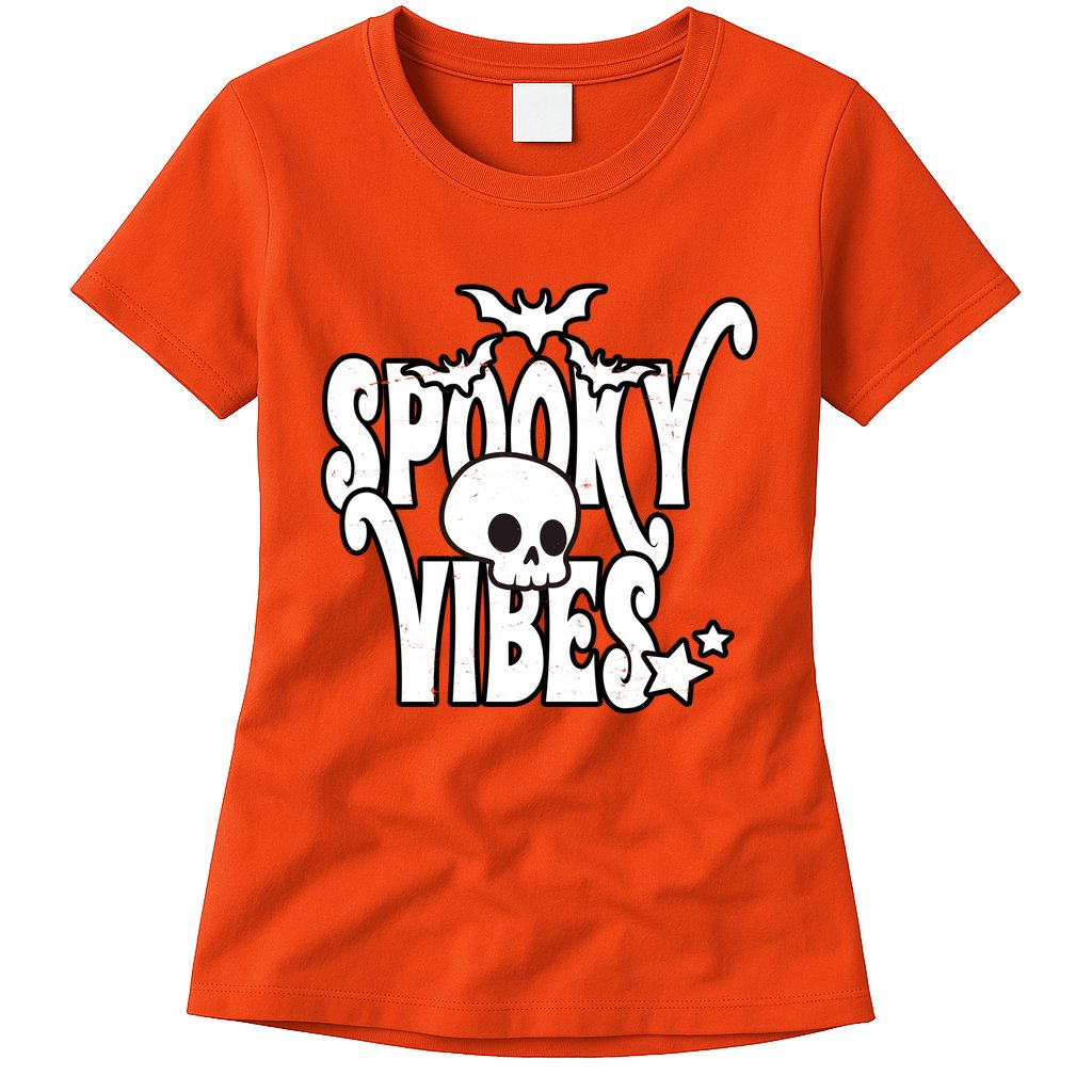 Spooky Vibes Skull Halloween Womens T-Shirt