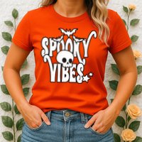 Spooky Vibes Skull Halloween Womens T-Shirt