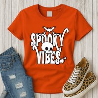 Spooky Vibes Skull Halloween Womens T-Shirt